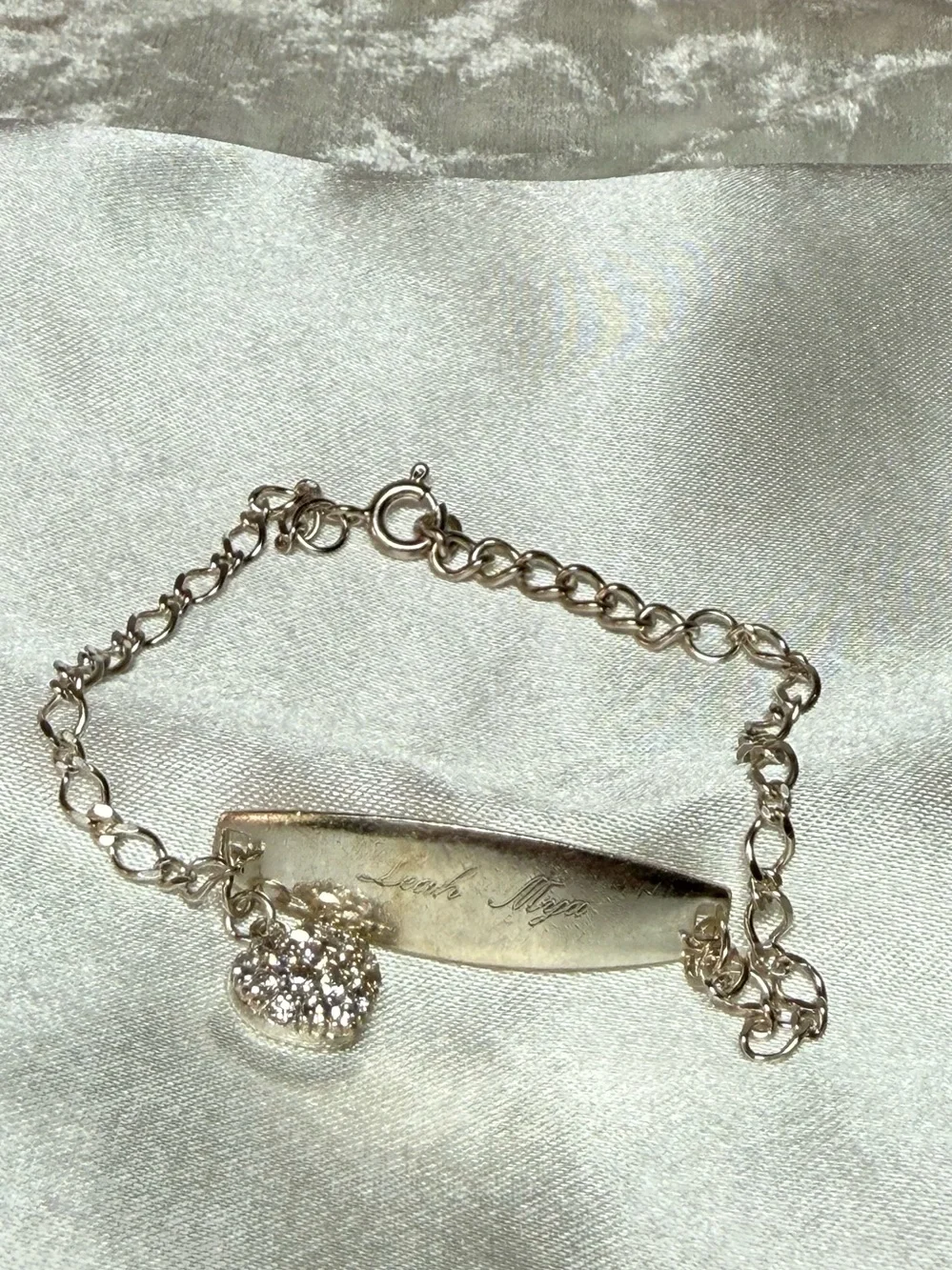 925 Sterling Silver ID Bracelet Crystal Heart Charm Engraved Dad Loves You